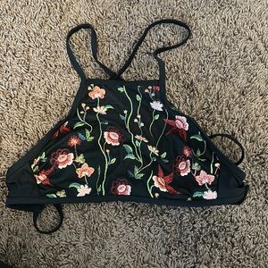 Black Floral Bikini Top